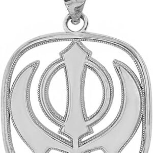 Sikh Khanda Kirpan Sword Symbol .925 Sterling Silver Religious Pendant & Chain
